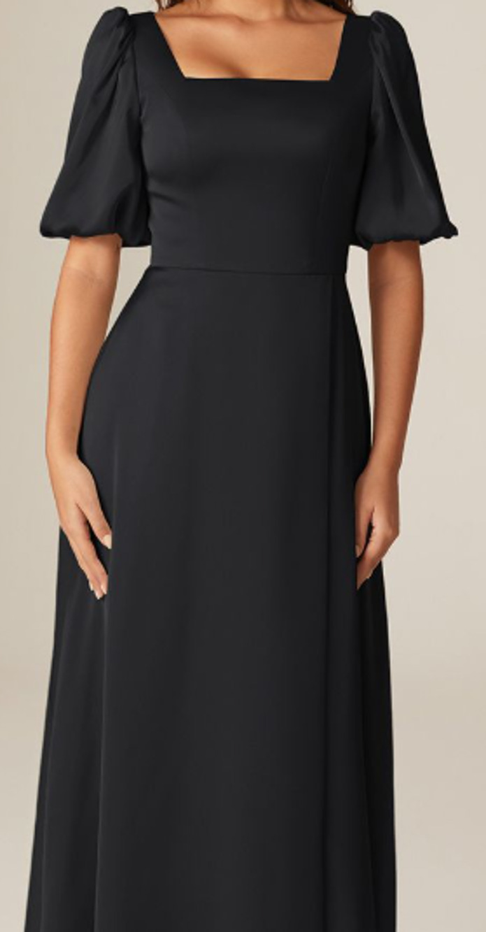 AW BRIDAL 2 XS black metallic satin Etta bridesmaid formal maxi dress NEW 0B19